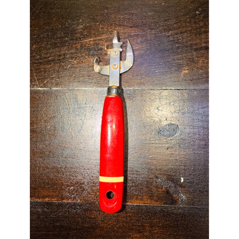 Vintage Ekco Red Handle‎ Multi-Tool Manual Can Bottle Opener Jar Lifter USA Made